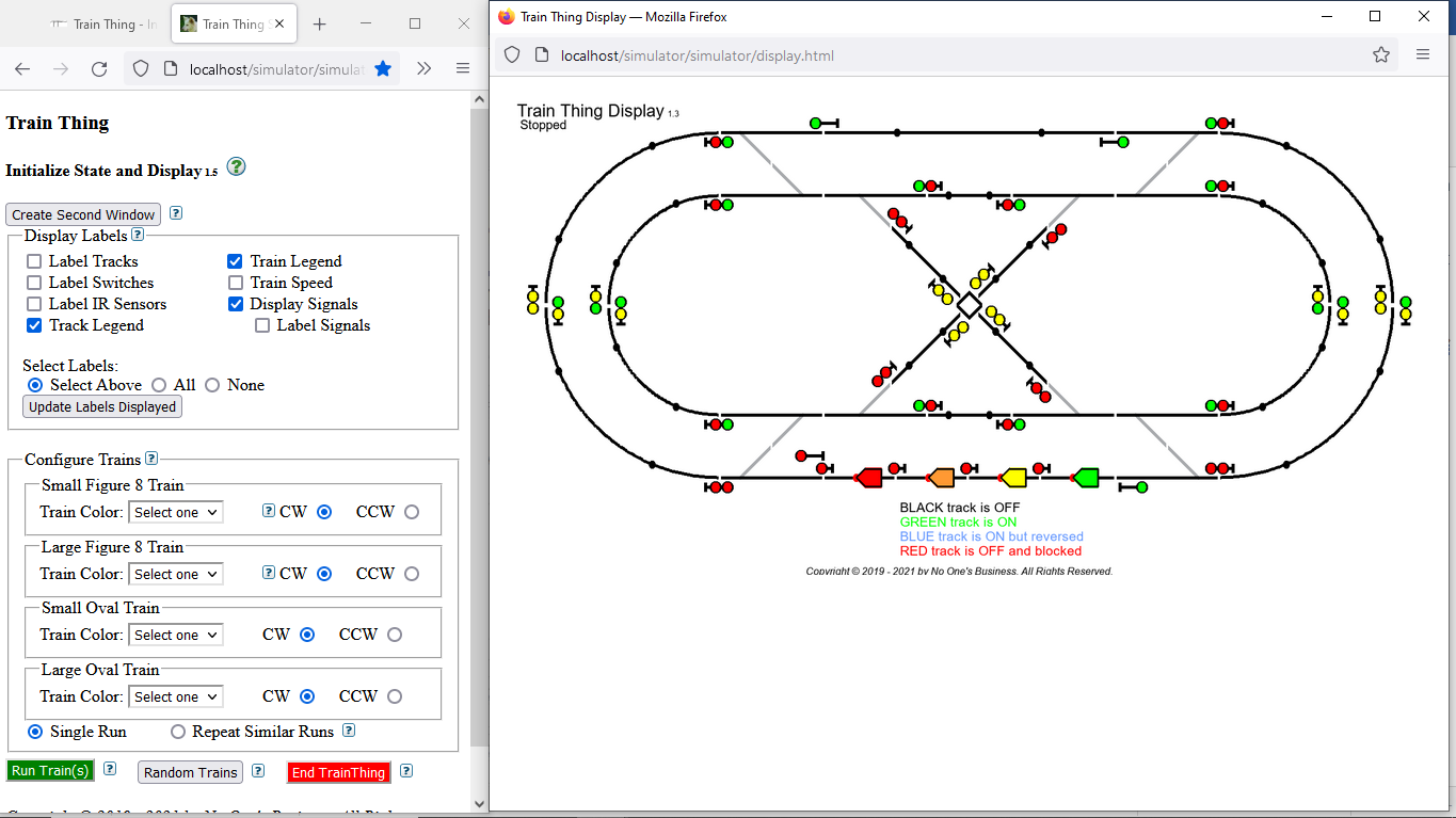 Simulator with two windows open - screen shot
