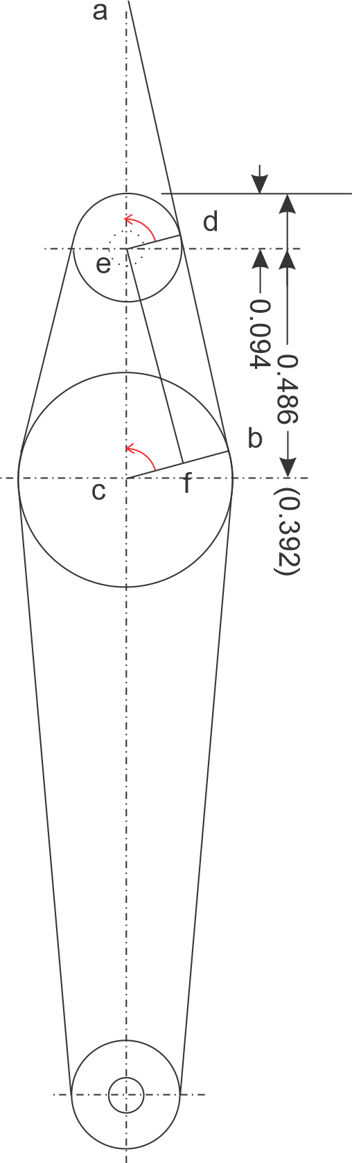 geometry drawing to calculate angles for milling arm
